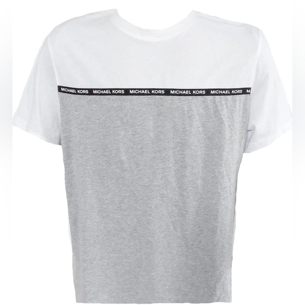 Michael Kors Gray/White MK Logo Crew Neck T Shirt Size L NWT MSRP $69.50